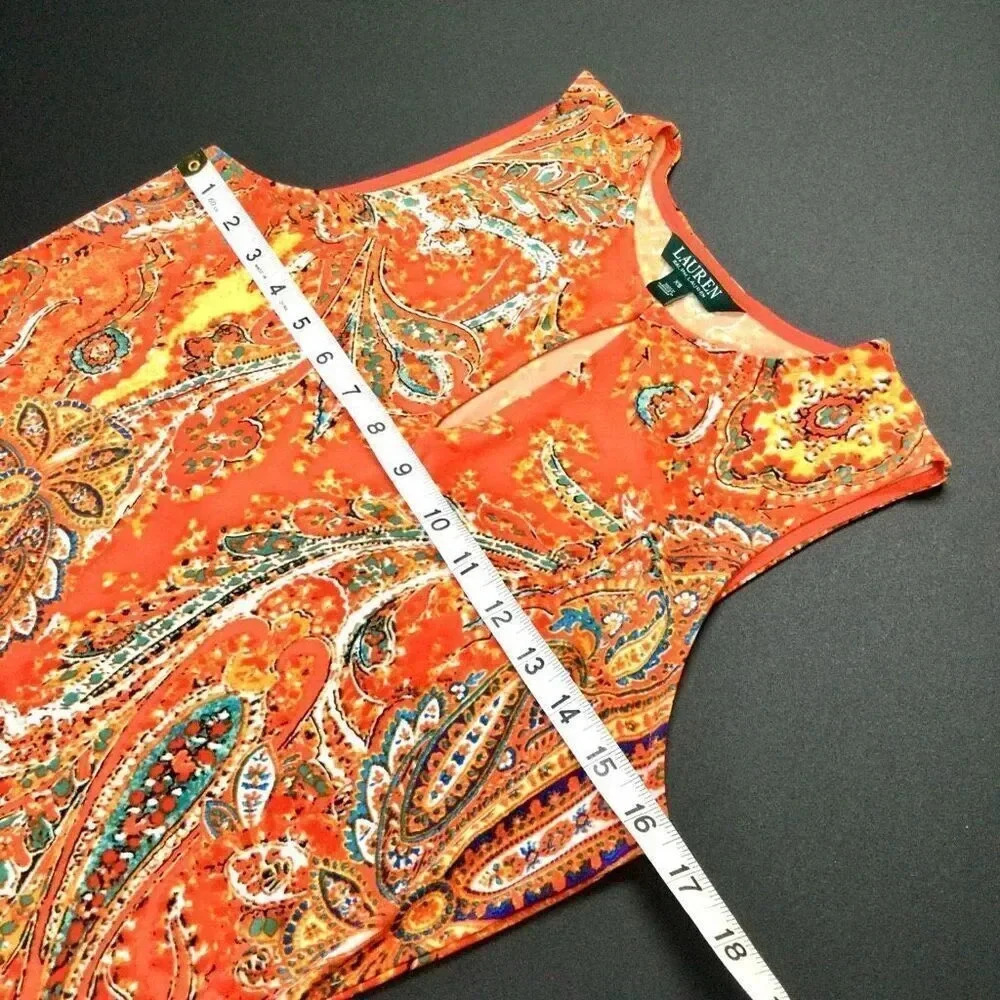 Lauren Ralph Lauren Womens Orange Paisley Keyhole Sleeveless Top Size XS - Picture 6 of 9